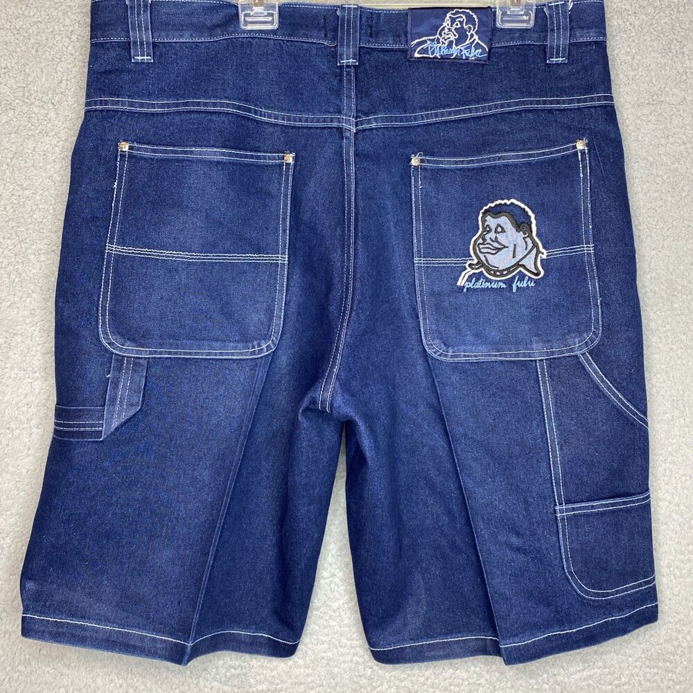 VTG Platinum FUBU Fat Albert Embroidered Denim Jorts Shorts Mens 38x12
